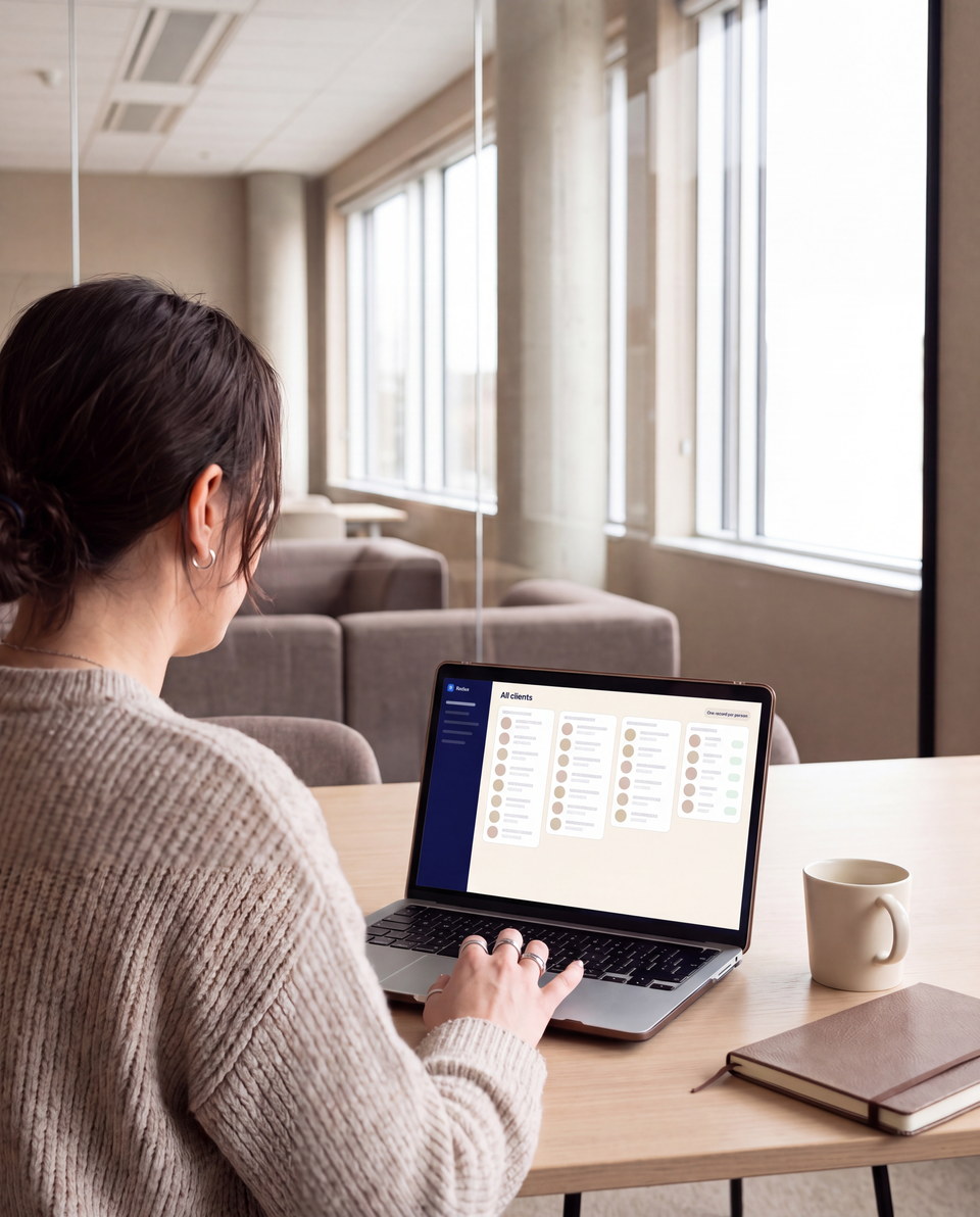 A consultant working every client's roles from one laptop