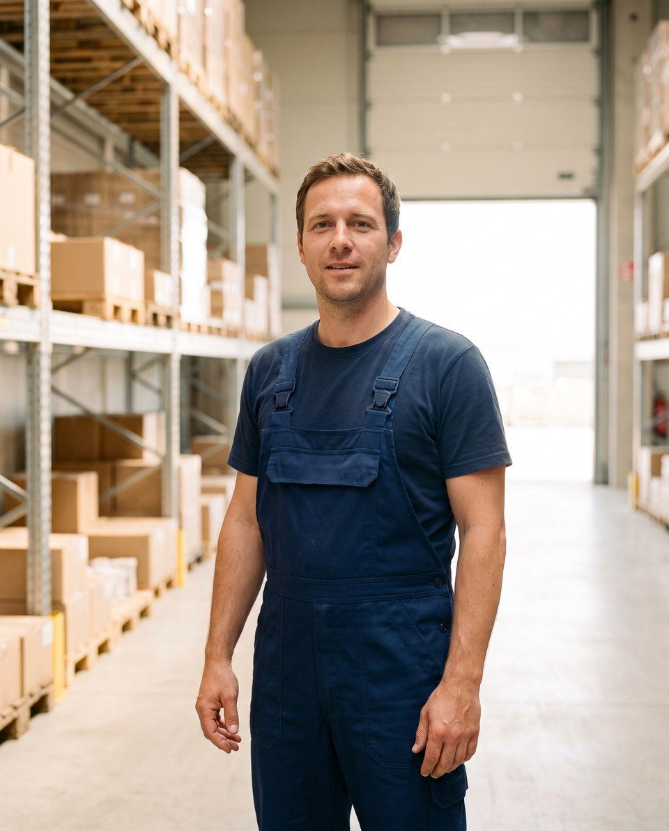 A forklift driver in the warehouse, interviewed and verified through Radius Talent